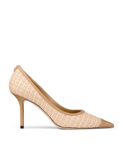 Jimmy Choo Natural Love 85 Leather-Trim Raffia Pumps