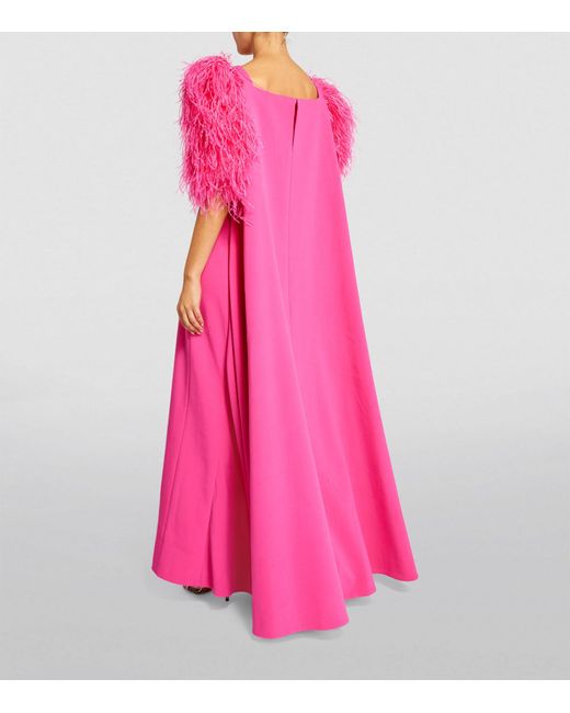 Huishan Zhang Pink Exclusive Feather-trim Hortense Gown