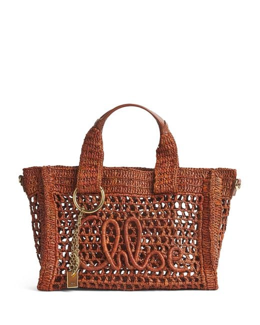 Chloé Brown Small Raffia Summer Banana East-West Tote Bag