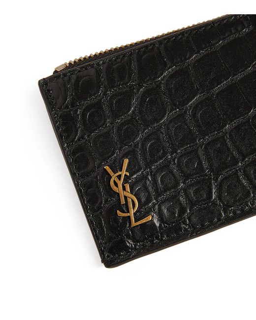 Saint Laurent Black Croc-Embossed Monogram Card Holder for men