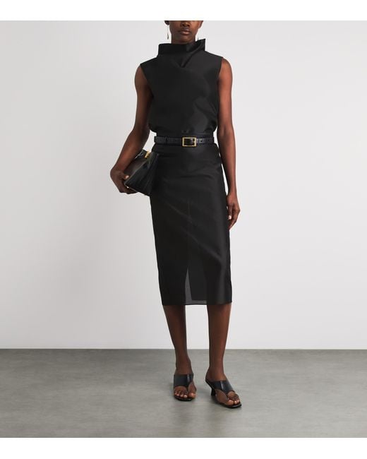 Almada Label Black Silk-Blend Kiana Midi Skirt