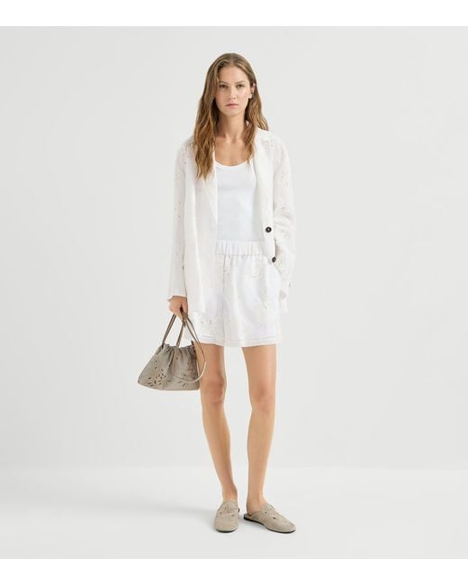 Brunello Cucinelli White Cotton Monili Organza Blazer