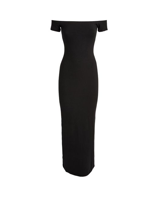 Skims Black Soft Lounge Off-shoulder Slip Dress