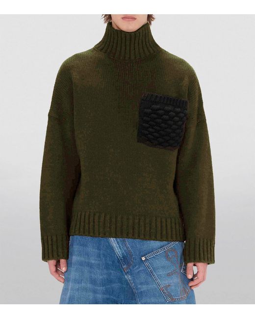J.W. Anderson Green Pocket-detail Popcorn Sweater for men