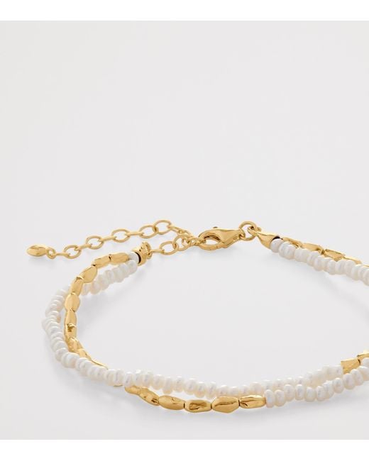 Monica Vinader Metallic Vermeil And Pearl Mini Nugget Beaded Bracelet