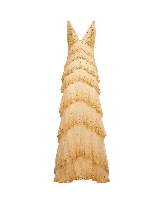 Georges Hobeika Metallic Embellished Tiered Gown