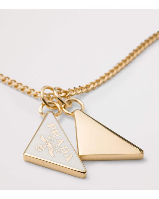 Prada Metallic Triangle Logo Pendant Necklace