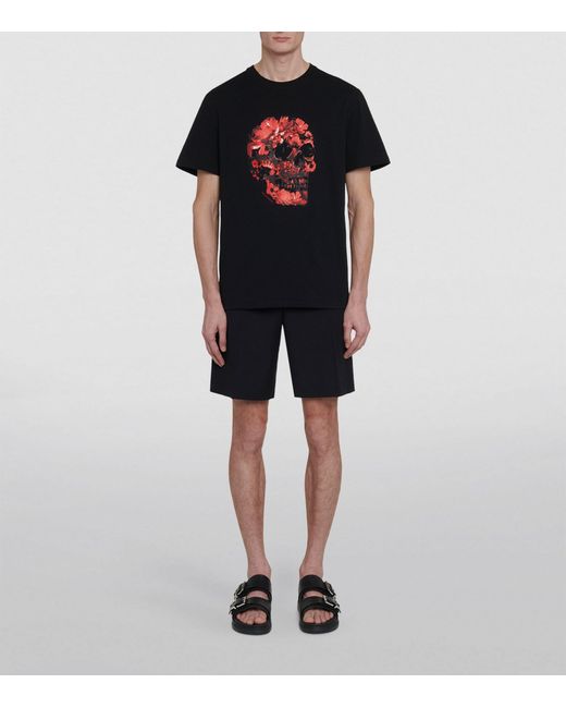 Alexander McQueen Black Floral Skull Graphic T-shirt for men
