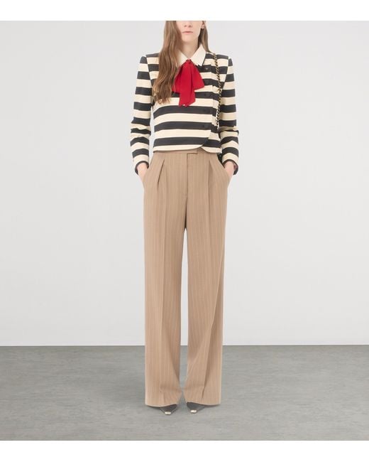 Valentino Natural Wool Pinstripe Wide-Leg Trousers