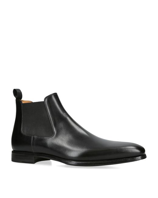 Magnanni Shoes Black Leather Chelsea Boots for men