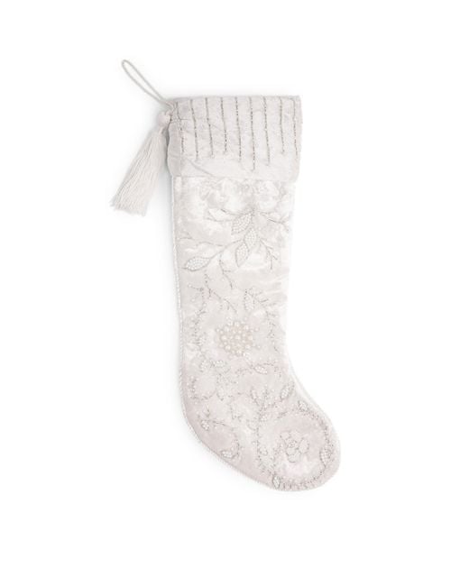 Harrods White Flower-Embellished Stocking