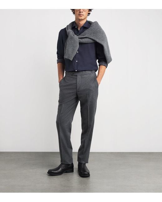 Isaia Blue Cotton-Cashmere Jersey Shirt for men