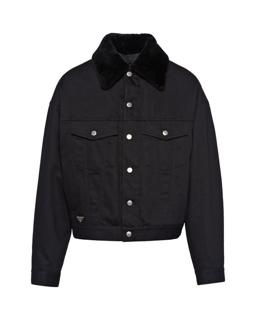 Prada Black Shearling-trim Denim Jacket for men
