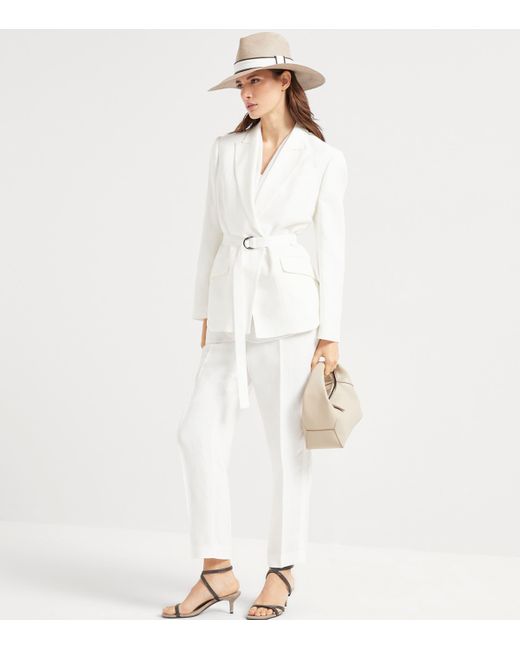 Brunello Cucinelli White Viscose-Linen Twill Trousers