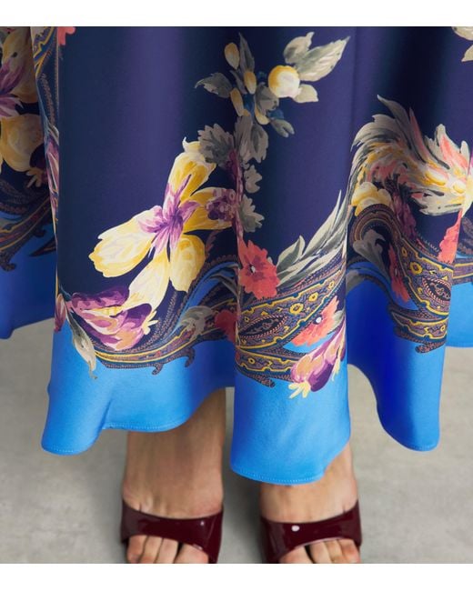 Etro Blue Silk Floral Paisley Print Maxi Skirt