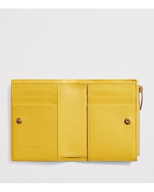 Bottega Veneta Yellow Small Leather Intrecciato Bifold Wallet