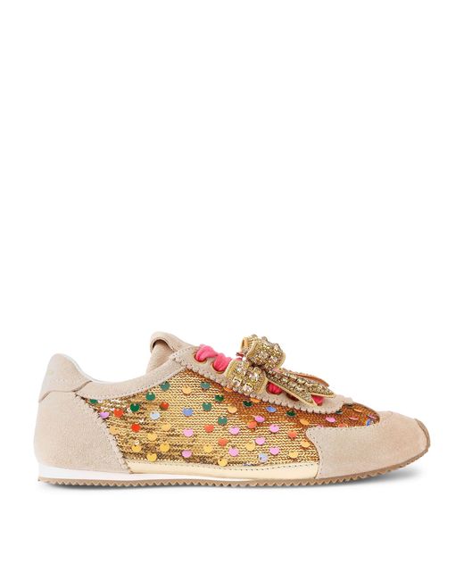 Kurt Geiger Natural Suede Embellished Bow Islington Sneakers