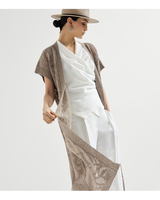 Brunello Cucinelli Gray Water Lilies Long Cardigan