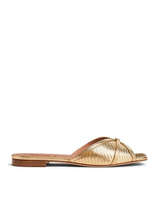 Malone Souliers Brown X Harrods Exclusive Metallic Leather Embossed Perla Flat Sandals