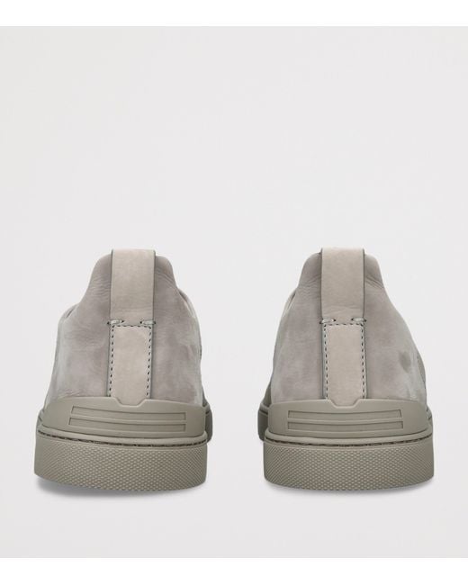 Zegna Gray Crocodile Leather Triple Stitch Secondskin Sneakers for men