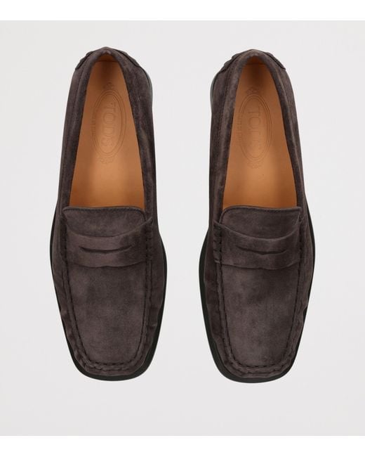 Tod's Brown Suede Arricciato Gomma Loafers for men