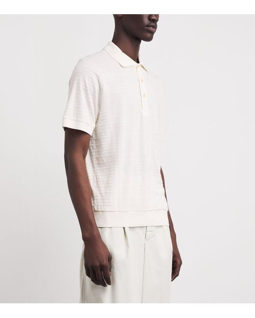 Oliver Spencer White Organic Cotton Jacquard Polo Shirt for men