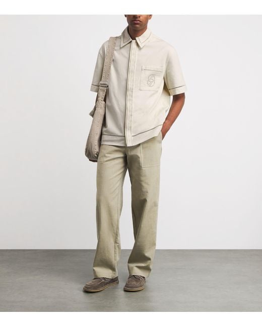 Drole de Monsieur White Cotton Embroidered Short-Sleeve Shirt for men