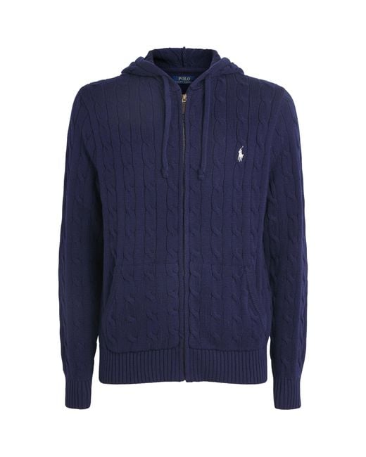 Polo Ralph Lauren Blue Cotton Cable-Knit Zip-Up Hoodie for men