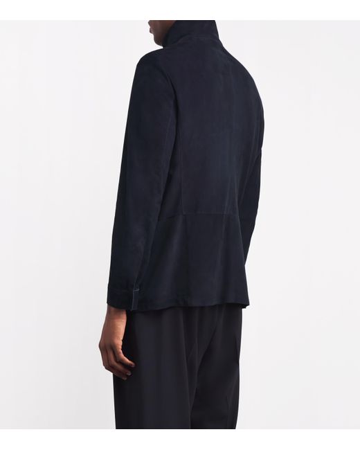 Giorgio Armani Blue Suede Funnel-Neck Jacket for men