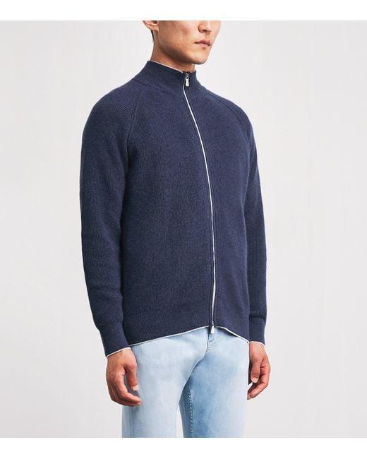 Eleventy Blue Wool Zip-Up Cardigan for men
