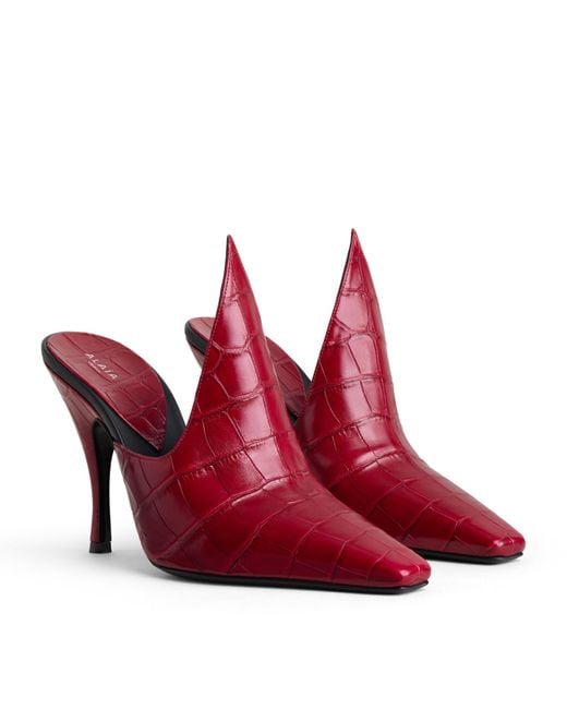 Alaïa Red Croc-Effect Pointy Mules100