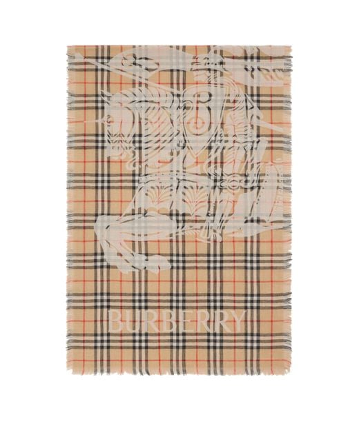 Burberry Natural Wool Wide Ekd Check Scarf