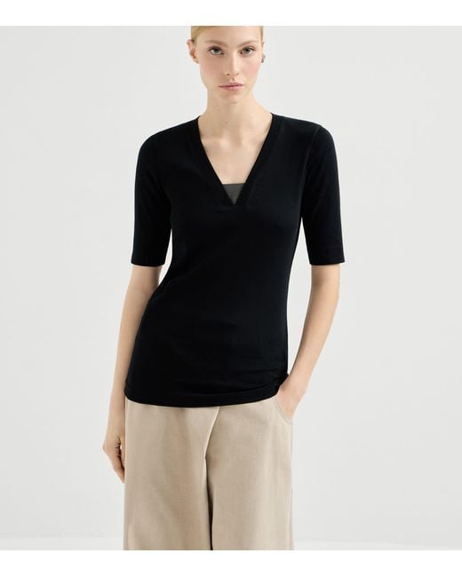 Brunello Cucinelli Black Stretch-Cotton Monili-Detail T-Shirt
