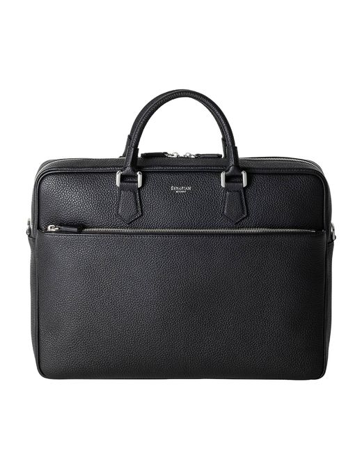 Serapian Black Slim Cachimere Leather Briefcase for men