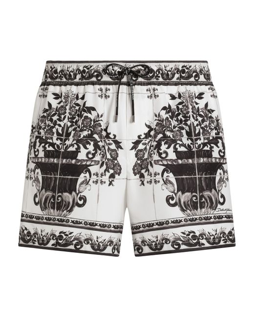 Dolce & Gabbana Black Majolica Print Swim Shorts for men