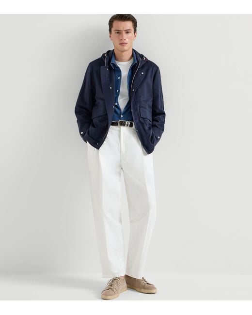 Brunello Cucinelli Blue Cashmere Hooded Jacket for men