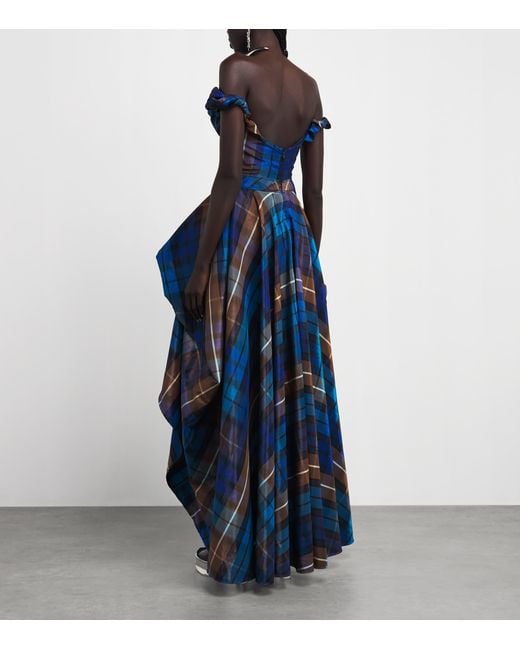 Vivienne Westwood Blue Tartan Off-The-Shoulder Chichi Gown