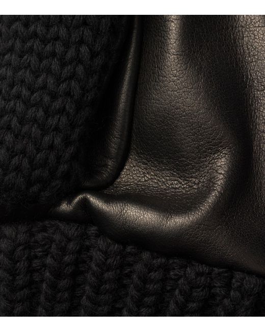 Prada Black Wool-Blend Leather-Trim Gloves