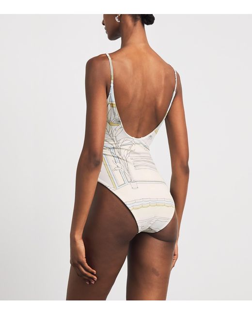 Tory Burch White Printed Low-Back Swimsuit