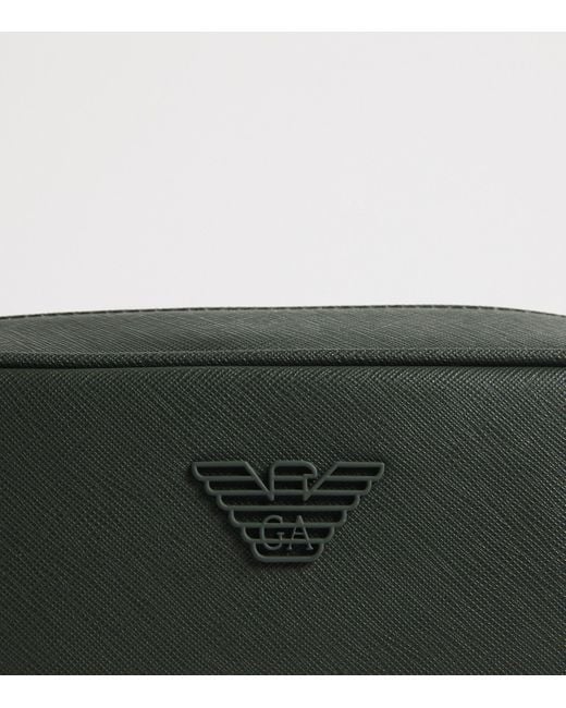 Emporio Armani Green Faux Leather Wash Bag for men