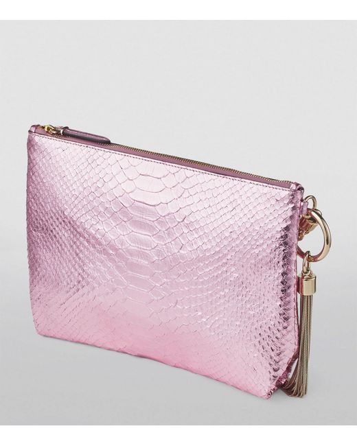 Jimmy Choo Pink Callie Metallic Leather Clutch Bag