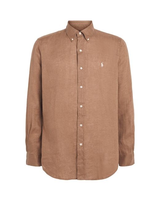 Polo Ralph Lauren Brown Linen Custom-Fit Shirt for men