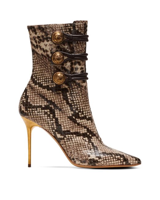 Balmain Brown Leather Snakeskin-effect Alma Ankle Boots 95