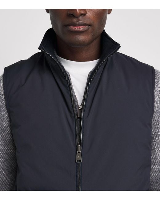 FIORONI CASHMERE Blue Virgin Wool Down Reversible Gilet for men
