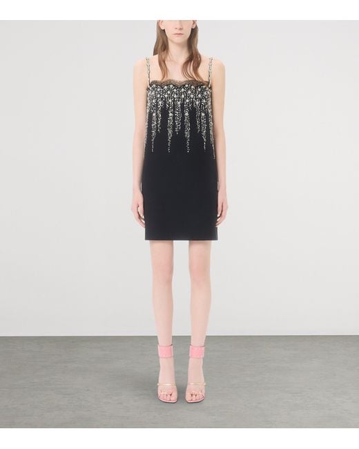 Valentino Black Virgin Wool-Silk Embellished Mini Dress