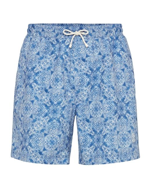 Brunello Cucinelli Blue Printed Swim Shorts for men