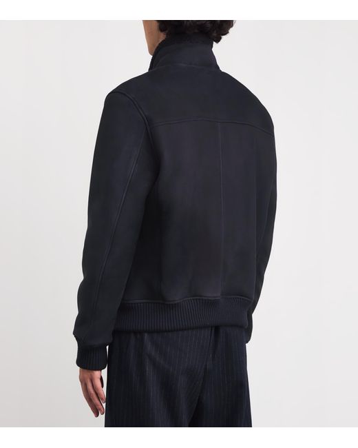 Eleventy Blue Shearling Bomber Jacket for men