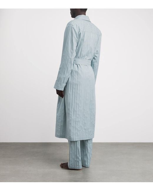 Harrods Blue Cotton Satin-Stripe Night Robe for men