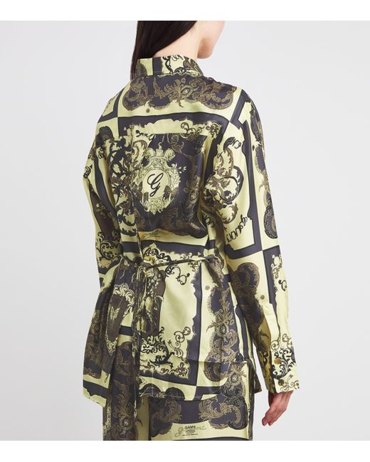 Ganni Green Silk Ornate Print Shirt