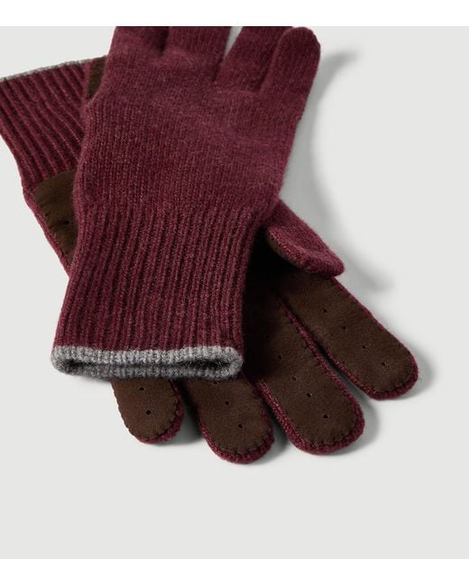 Brunello Cucinelli Purple Cashmere-Suede Gloves for men